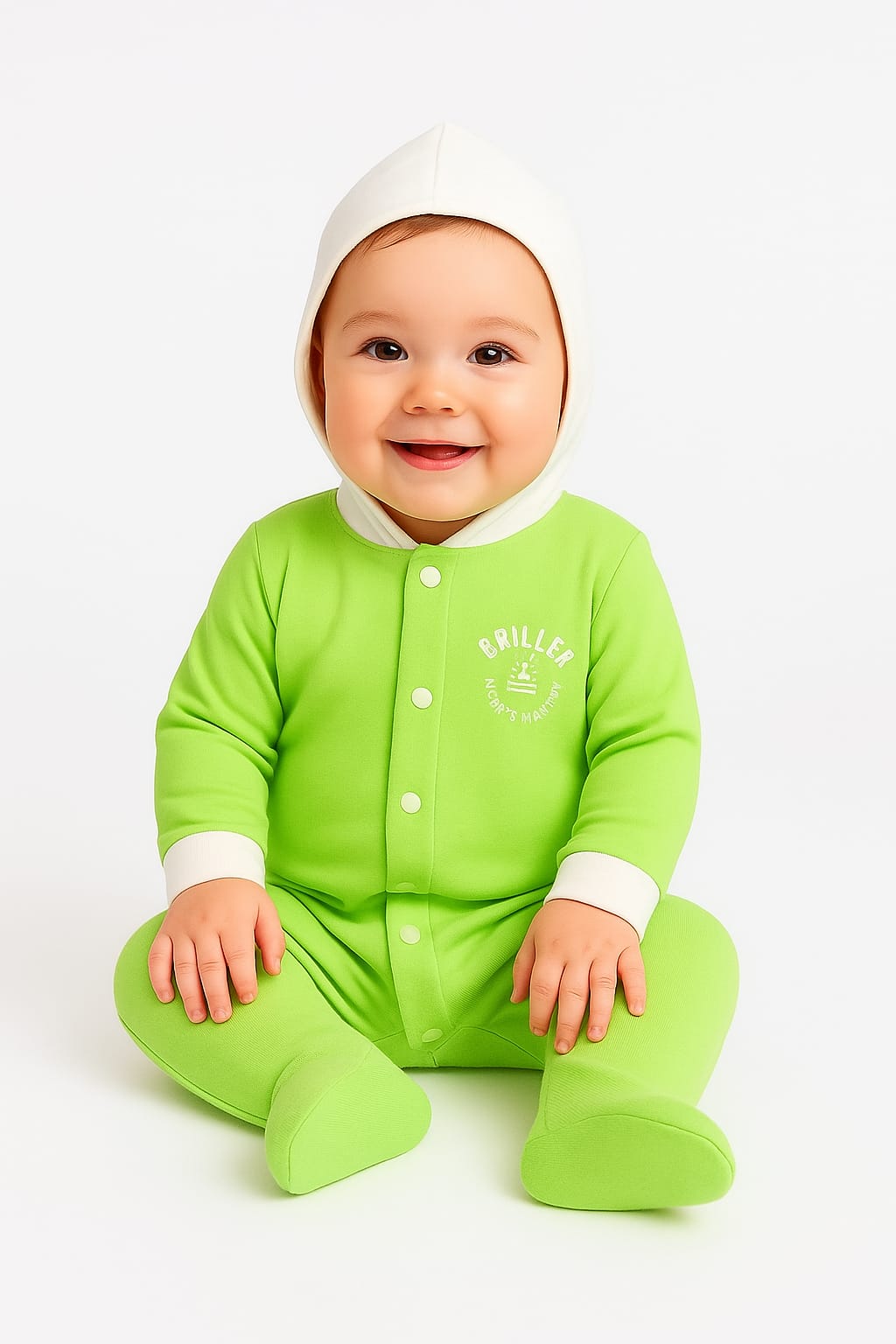 Baby Villa Green Cotton Romper | Soft Front Open Onesie for Better Baby Sleep