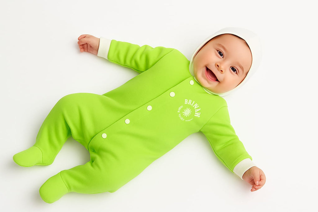 Baby Villa Green Cotton Romper | Soft Front Open Onesie for Better Baby Sleep
